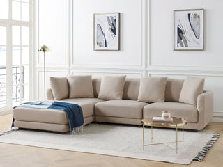 3-Seater Sofa Beige Polyester Fabric Upholstery Couch with Ottoman Footstool Extra Throw Cushions Beliani