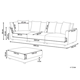 3-Seater Sofa Beige Polyester Fabric Upholstery Couch with Ottoman Footstool Extra Throw Cushions Beliani