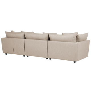 3-Seater Sofa Beige Polyester Fabric Upholstery Couch with Ottoman Footstool Extra Throw Cushions Beliani