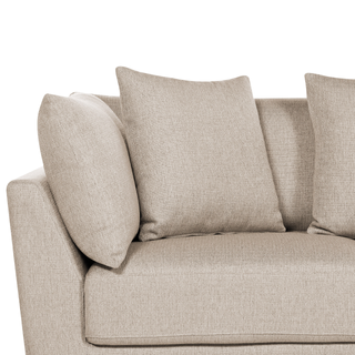 3-Seater Sofa Beige Polyester Fabric Upholstery Couch with Ottoman Footstool Extra Throw Cushions Beliani