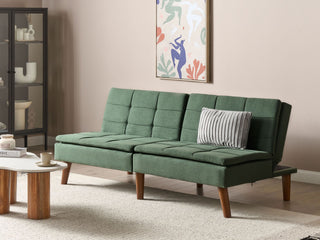 Sofa Bed Green 3-Seater Quilted Upholstery Click Clack Split Back Metal Legs Beliani