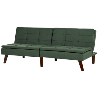 Sofa Bed Green 3-Seater Quilted Upholstery Click Clack Split Back Metal Legs Beliani