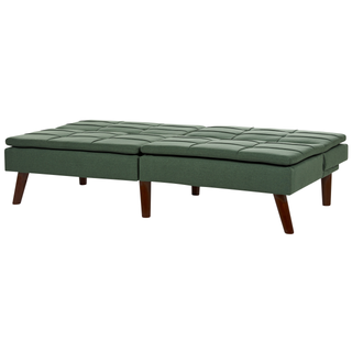 Sofa Bed Green 3-Seater Quilted Upholstery Click Clack Split Back Metal Legs Beliani