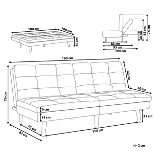 Sofa Bed Green 3-Seater Quilted Upholstery Click Clack Split Back Metal Legs Beliani