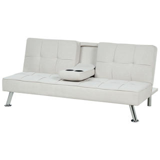 Sofa Bed Beige 3 Seater Drop Down Table Click Clack Beliani - Sofa In Store