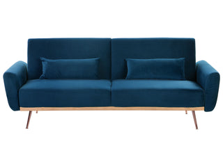 Sofa Bed Navy Blue Velvet 3 Seater Metal Legs Additional Cushions Retro Beliani - Sofa In Store