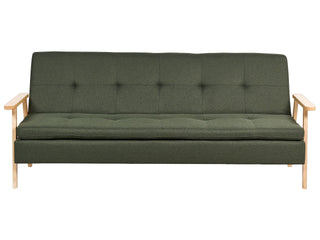 Sofa Bed Green Fabric Upholstered 3 Seater Click Clack Bed Wooden Frame and Armrests Beliani - Sofa In Store