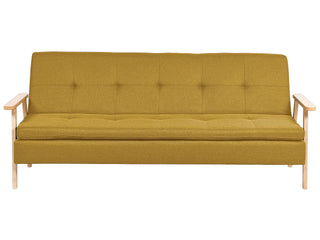 Sofa Bed Yellow Fabric Upholstered 3 Seater Click Clack Bed Wooden Frame and Armrests Beliani - Sofa In Store