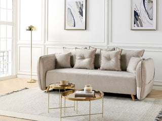 Sofa Bed Taupe Polyester Velvet Fabric 234 x 104 x 77 cm Convertible Sleeper Storage Additional Cushions Removable Covers Modern Living Room Bedroom Beliani