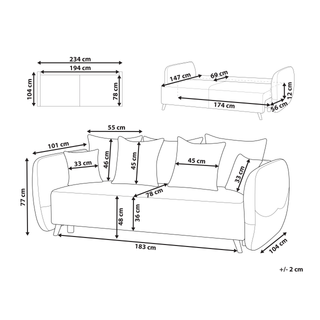 Sofa Bed Taupe Polyester Velvet Fabric 234 x 104 x 77 cm Convertible Sleeper Storage Additional Cushions Removable Covers Modern Living Room Bedroom Beliani