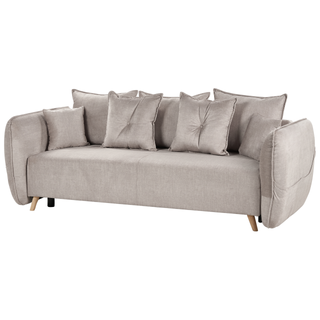Sofa Bed Taupe Polyester Velvet Fabric 234 x 104 x 77 cm Convertible Sleeper Storage Additional Cushions Removable Covers Modern Living Room Bedroom Beliani