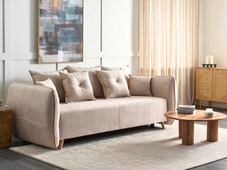 Sofa Bed Cream Beige Polyester Velvet Fabric 234 x 104 x 77 cm Convertible Sleeper Storage Additional Cushions Removable Covers Modern Living Room Bedroom Beliani - Sofa In Store
