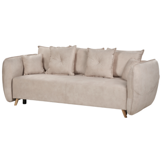 Sofa Bed Cream Beige Polyester Velvet Fabric 234 x 104 x 77 cm Convertible Sleeper Storage Additional Cushions Removable Covers Modern Living Room Bedroom Beliani - Sofa In Store
