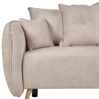 Sofa Bed Cream Beige Polyester Velvet Fabric 234 x 104 x 77 cm Convertible Sleeper Storage Additional Cushions Removable Covers Modern Living Room Bedroom Beliani - Sofa In Store