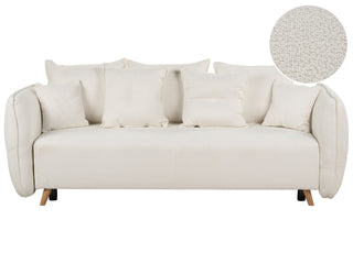 Sofa Bed Off White Polyester Boucle Fabric 234 x 104 x 77 cm Convertible Sleeper Storage Additional Cushions Removable Covers Modern Living Room Bedroom Beliani - Sofa In Store