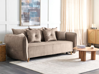 Sofa Bed Brown Polyester Velvet Fabric 234 x 104 x 77 cm Convertible Sleeper Storage Additional Cushions Removable Covers Modern Living Room Bedroom Beliani - Sofa In Store