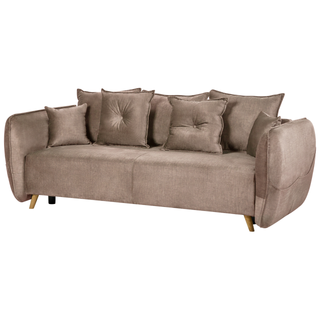 Sofa Bed Brown Polyester Velvet Fabric 234 x 104 x 77 cm Convertible Sleeper Storage Additional Cushions Removable Covers Modern Living Room Bedroom Beliani - Sofa In Store