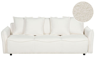 Sofa Bed White Boucle Fabric Convertible Sleeper with Storage Additional Cushions Removable Covers Modern Minimalist Style Living Room Bedroom Beliani - Sofa In Store