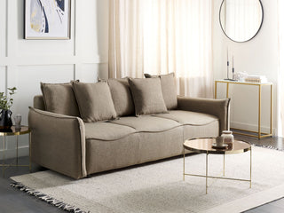 Sofa Bed Brown Polyester Fabric Convertible Sleeper with Storage Additional Cushions Removable Covers Modern Minimalist Style Living Room Bedroom Beliani - Sofa In Store