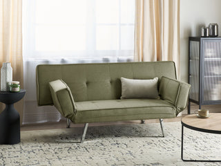 3 Seater Sofa Bed Green Upholstered Armless Modern Beliani