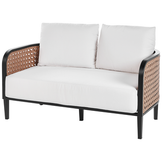 Garden Sofa Set Black Aluminium Frame Off-White Water Repellent Fabric Cushions 2 Seater Set with Coffee Table and Armchairs Beliani - Sofa In Store