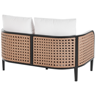 Garden Sofa Set Black Aluminium Frame Off-White Water Repellent Fabric Cushions 2 Seater Set with Coffee Table and Armchairs Beliani - Sofa In Store