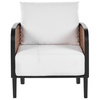 Garden Sofa Set Black Aluminium Frame Off-White Water Repellent Fabric Cushions 2 Seater Set with Coffee Table and Armchairs Beliani - Sofa In Store