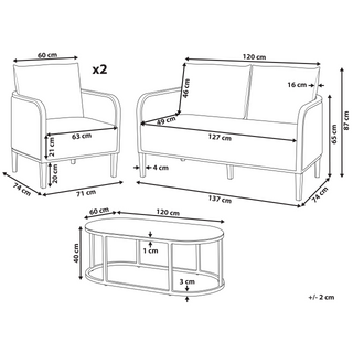 Garden Sofa Set Black Aluminium Frame Off-White Water Repellent Fabric Cushions 2 Seater Set with Coffee Table and Armchairs Beliani - Sofa In Store
