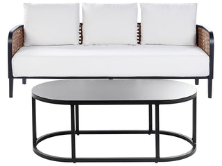 Garden Sofa Black Aluminium Frame Off-White Water Repellent Fabric Cushions 3 Seater Set with Coffee Table Beliani - Sofa In Store