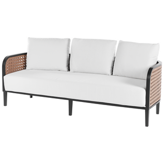 Garden Sofa Black Aluminium Frame Off-White Water Repellent Fabric Cushions 3 Seater Set with Coffee Table Beliani - Sofa In Store