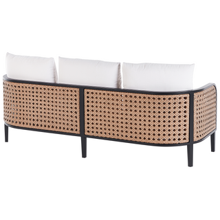 Garden Sofa Set Black Aluminium Frame Off-White Water Repellent Fabric Cushions 3 Seater Set with Coffee Table and Armchairs Beliani - Sofa In Store