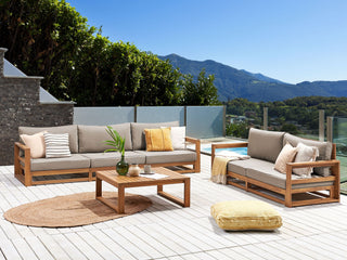 Garden Sofa Set  Light Wood Certified Acacia Outdoor 5 Seater 2 Sofas with Coffee Table Cushions Modern Design Beliani - 457514 - Sofa In Store