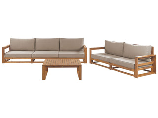Garden Sofa Set  Light Wood Certified Acacia Outdoor 5 Seater 2 Sofas with Coffee Table Cushions Modern Design Beliani - 457514 - Sofa In Store