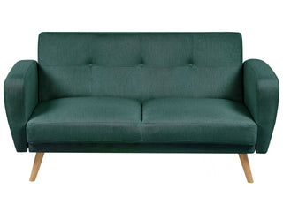 Sofa Bed Green Fabric Upholstered 2 Seater Convertible Wooden Legs Modern Minimalistic Living Room Beliani - Sofa In Store