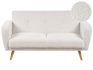 Sofa Bed White Boucle Fabric Upholstered 2 Seater Convertible Wooden Legs Modern Minimalistic Living Room Beliani - Sofa In Store
