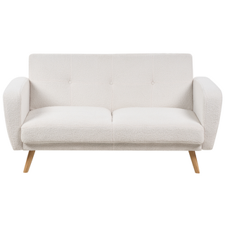 Sofa Bed White Boucle Fabric Upholstered 2 Seater Convertible Wooden Legs Modern Minimalistic Living Room Beliani - Sofa In Store