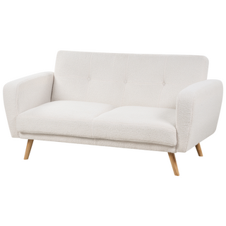 Sofa Bed White Boucle Fabric Upholstered 2 Seater Convertible Wooden Legs Modern Minimalistic Living Room Beliani - Sofa In Store