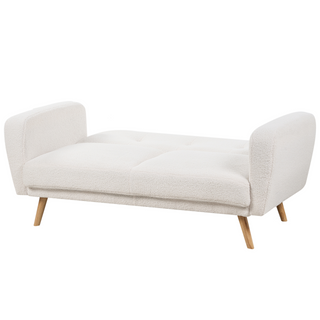 Sofa Bed White Boucle Fabric Upholstered 2 Seater Convertible Wooden Legs Modern Minimalistic Living Room Beliani - Sofa In Store