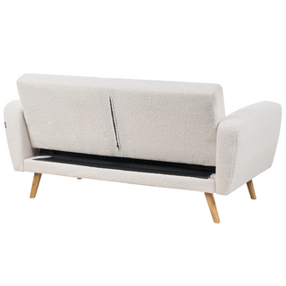 Sofa Bed White Boucle Fabric Upholstered 2 Seater Convertible Wooden Legs Modern Minimalistic Living Room Beliani - Sofa In Store
