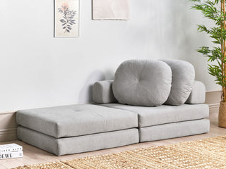 Sofa Pouffe Bed Light Grey Fabric Upholstery Single Sleeper Fold Out Chair Bed with Cushion Modern Design Beliani