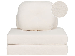 Sofa Pouffe Bed White Fabric Boucle Upholstery Single Sleeper Fold Out Chair Bed with Cushion Modern Design Beliani - Sofa In Store