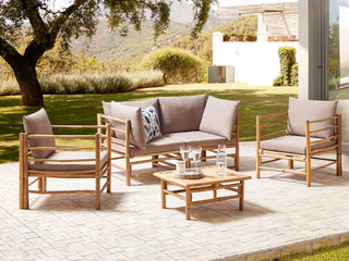 Garden Modular Sofa Set Taupe Bamboo Cushions 2 Seater Sofa 2 Armchairs with Coffee Table Boho Design Outdoor Conversation Set Beliani - Sofa In Store