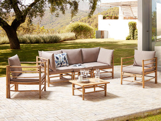 Garden Modular Sofa Set Taupe Bamboo Cushions 3 Seater Sofa 2 Armchairs with Coffee Table Boho Design Outdoor Conversation Set Beliani - Sofa In Store