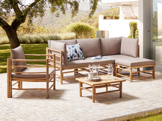 Garden Modular Corner Sofa Set Taupe Bamboo Cushions 4 Seater with Armchair Coffee Table Boho Design Outdoor Conversation Set Beliani - Sofa In Store