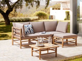 Garden Modular Corner Sofa Set Taupe Bamboo Cushions 4 Seater with Coffee Table Boho Design Outdoor Conversation Set Beliani - Sofa In Store