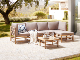 Garden Modular Corner Sofa Set Taupe Bamboo Cushions 5 Seater with Coffee Table Boho Design Outdoor Conversation Set Beliani - Sofa In Store