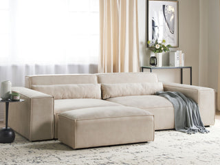 2 Seater Modular Sofa with Ottoman | Beige Velvet | Modern Design | Sectional Couch with Black Legs - Sofa In Store