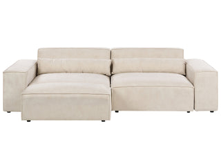 2 Seater Modular Sofa with Ottoman | Beige Velvet | Modern Design | Sectional Couch with Black Legs - Sofa In Store