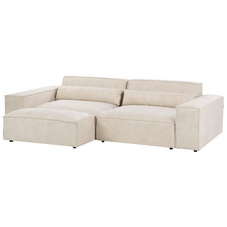 2 Seater Modular Sofa with Ottoman | Beige Velvet | Modern Design | Sectional Couch with Black Legs - Sofa In Store