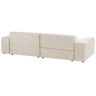 2 Seater Modular Sofa with Ottoman | Beige Velvet | Modern Design | Sectional Couch with Black Legs - Sofa In Store